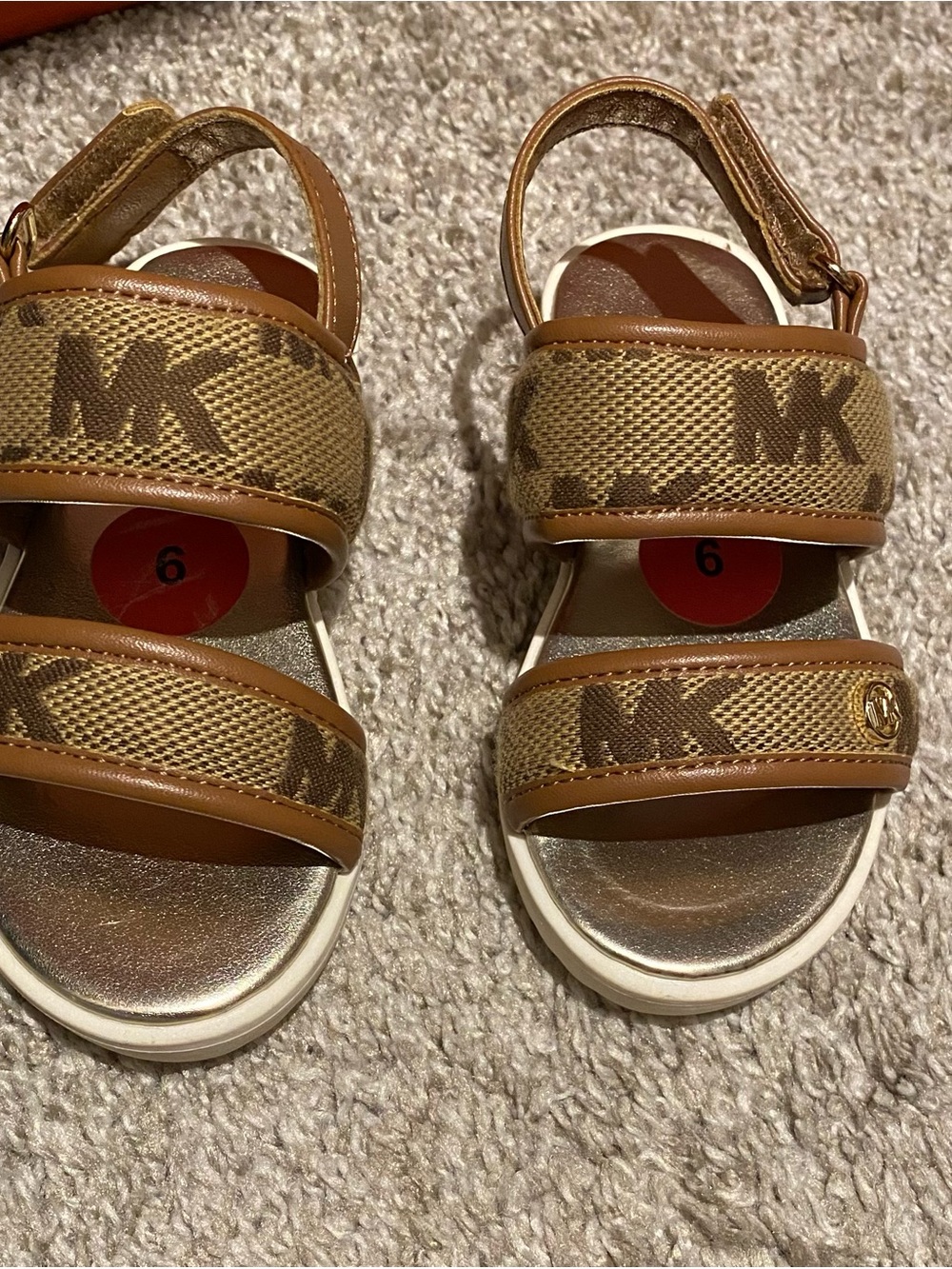 Michael Kors Brown and Gold MK Logo Kids Sandals